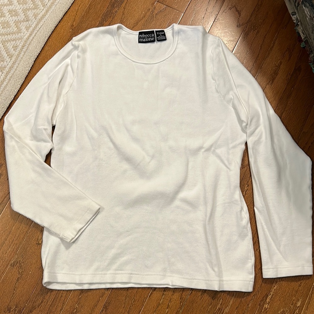 Rebecca Malone White Ribbed Long Sleeve Shirt